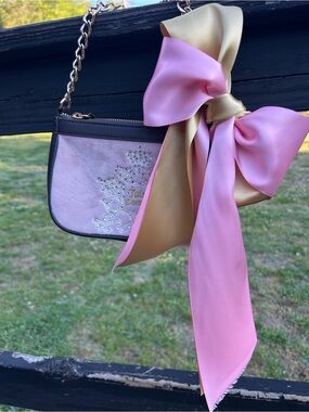 Juicy Couture Pink and Gold Bow Accent Shoulder Bag